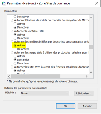 Autoriser les fenêtres initiées par un script sans contraintes de taille ou de position sélectionnées et mises en surbrillance